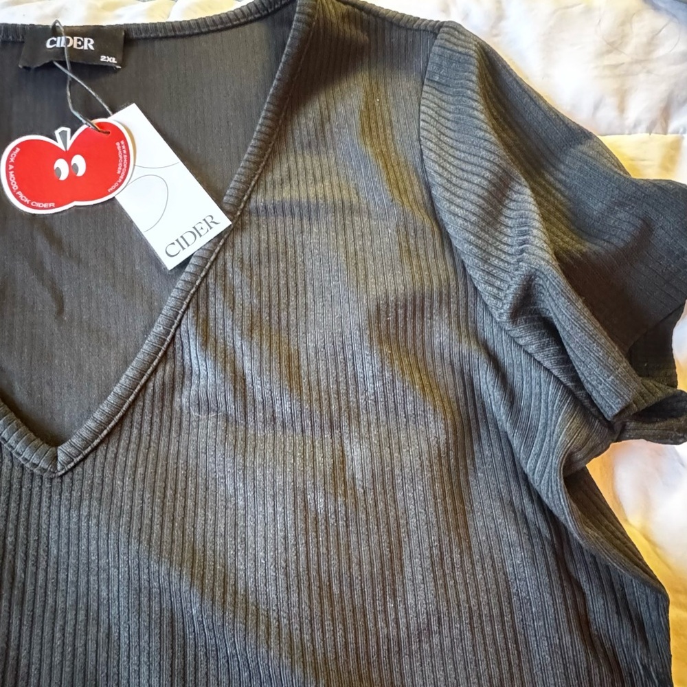 Cider Women's Charcoal V-Neck Ribbed Tee - Picture 6 of 6